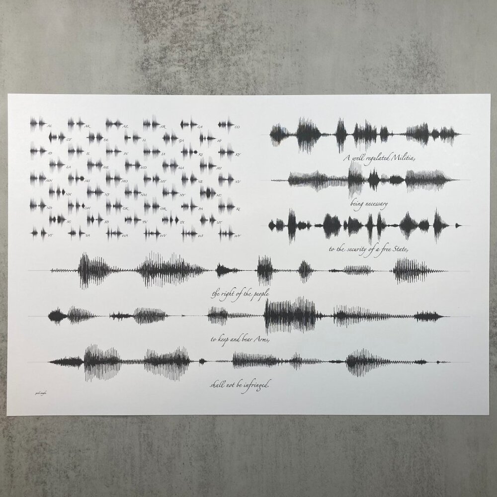 The Second Amendment Flag Art Print 12x18 Black White Unframed Patriotic 1776